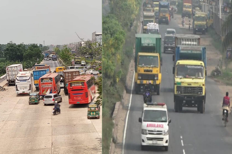  এক লেনে ট্রাক, অন্য লেনে বাসের চাপে ধীরগতি মহাসড়ক জুড়ে
